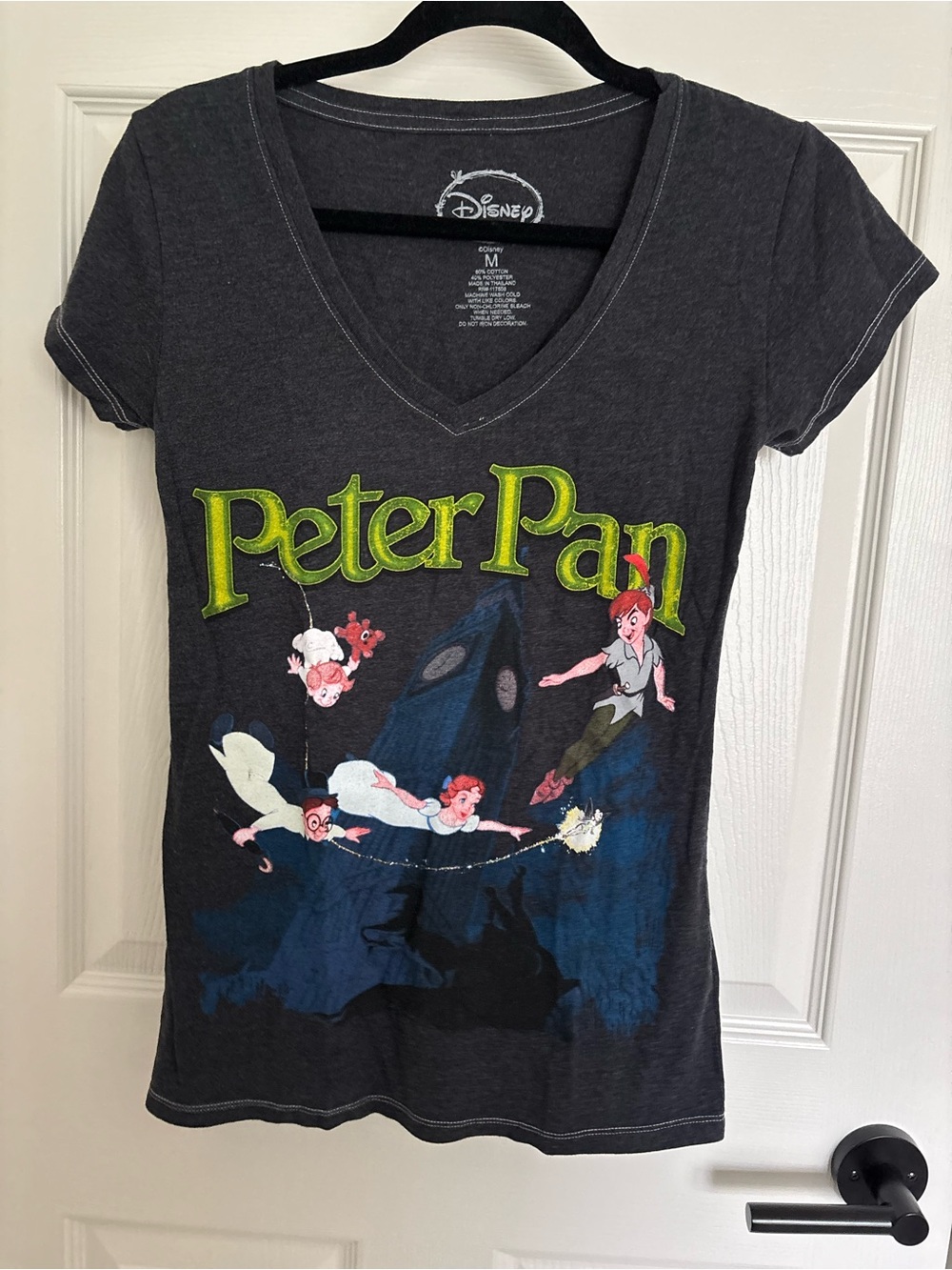 Disney Peter Pan V-Neck Tee — Charcoal with Green Logo medium Wendy darling
